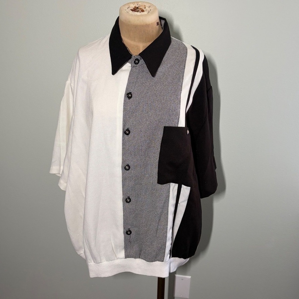Alan Stuart Mens XL Vintage Colorblock Banded Hem Short Sleeve Button Up Shirt